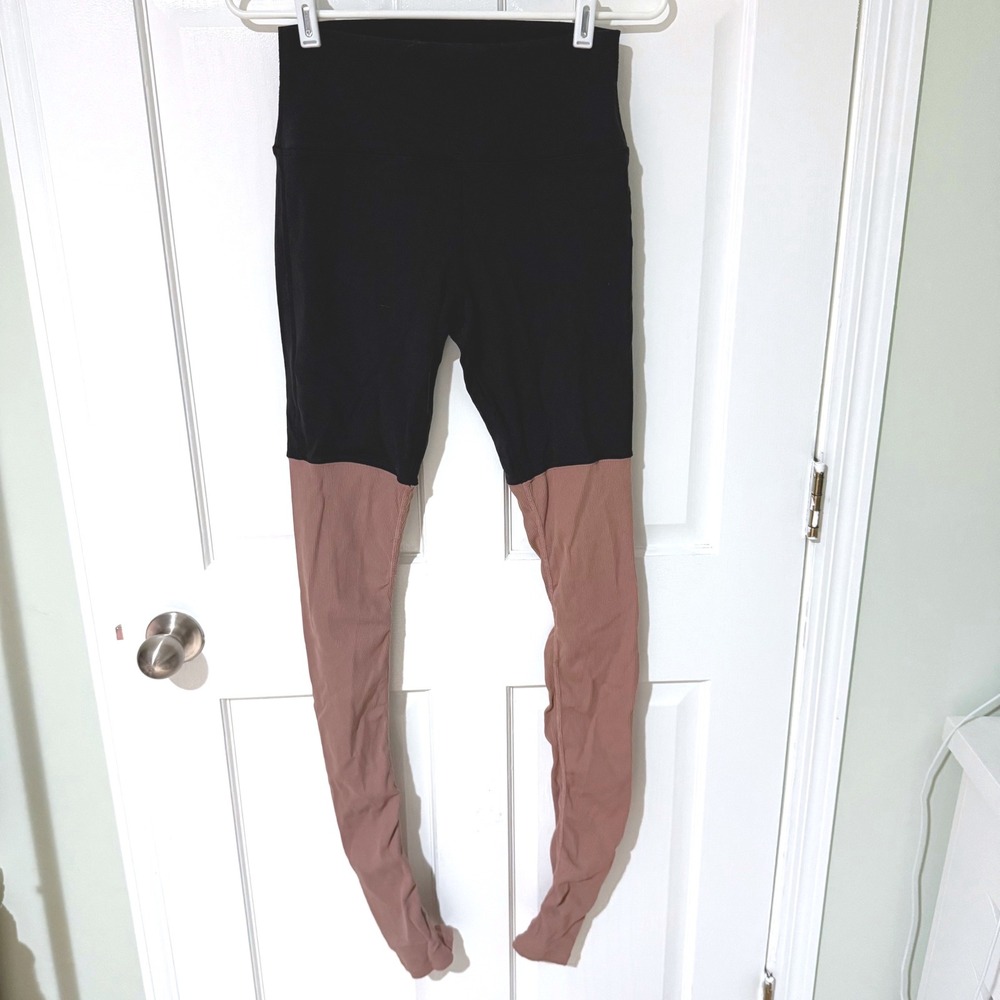 Alo Yoga High Waist Goddess‎ Legging Black Mauve Pink Ribbed W7082R Size M